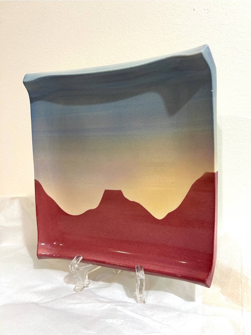 Fran Hogan Pottery Plate Handmade Air-Brushed Aesthetic Southwest Desert Sky